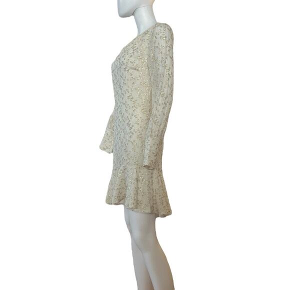 NWT Derek Lam 10 Crosby White & Gold Lurex Asymmetrical Ruffle Hem Dress US 2 - Picture 7 of 10